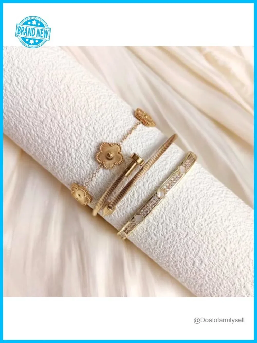 Cubic Zirconia Bangle Bracelets 18K Gold Plated Stackable Love Bracelet Set